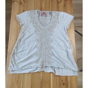 JOHNNY WAS Tasya Drape Top Beige Neutral Shirt Hippie Tee Sz Medium M Tunic Norm